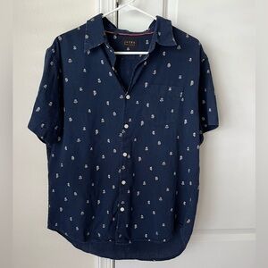 Jachs New York Men’s navy blue Medium linen blend button down polo shirt preppy